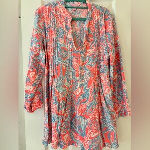 Lilly Pulitzer Coral and Teal Floral Blouse